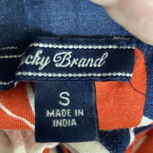 187. Lucky Brand Strapless Maxi Dress - Small - Navy Blue/Orange - Boho Chic