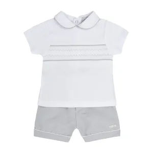BLUES BABY - Smocked Cotton Short Set - Grey