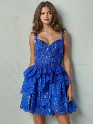 Chic Spaghetti Straps Layered Sequin Appliques Homecoming Dresses