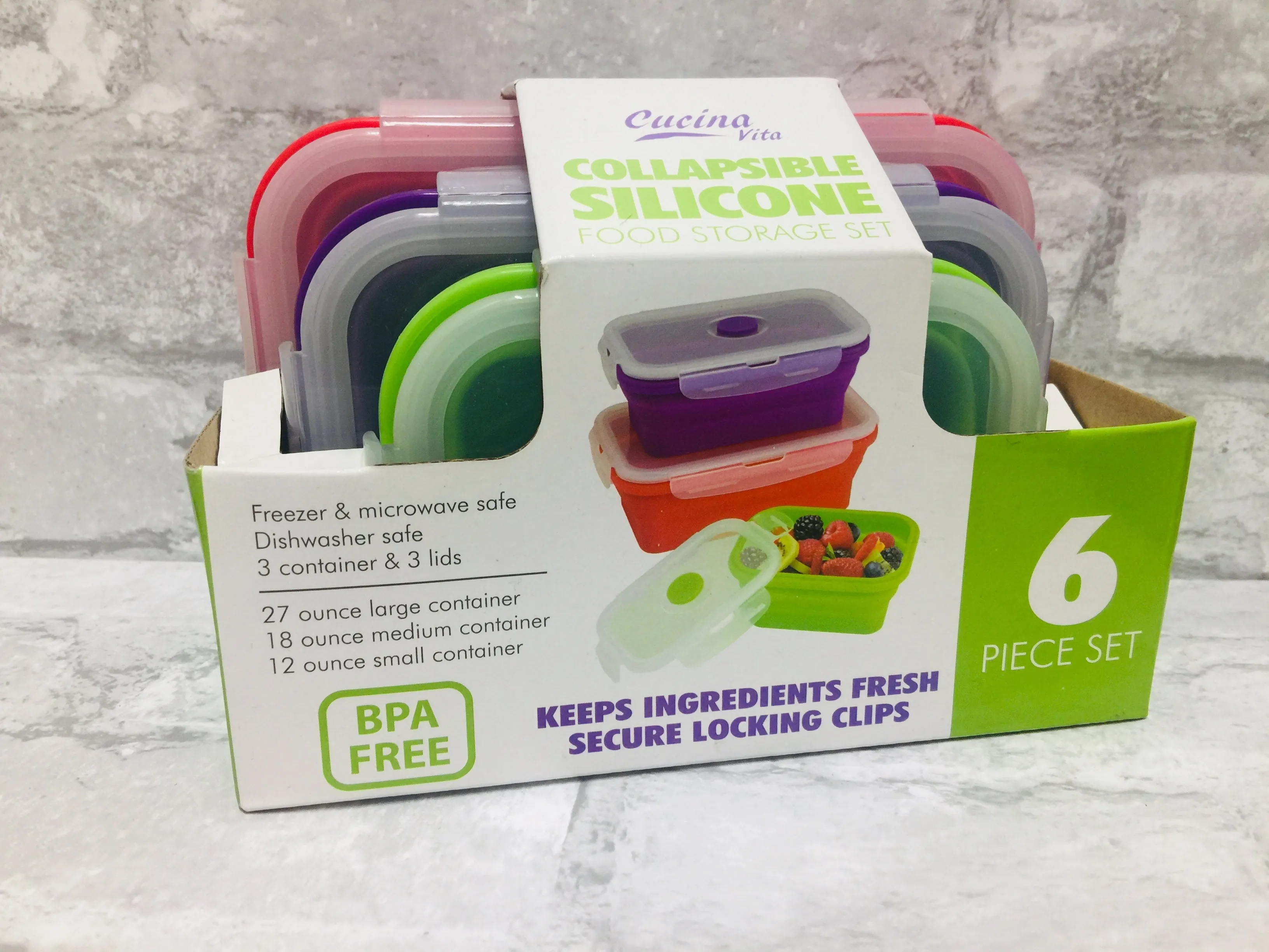cucina vita 6 piece collapsible silicone food storage set! Collapsible and stackable Durable silicone construction Great for lunches and leftovers!