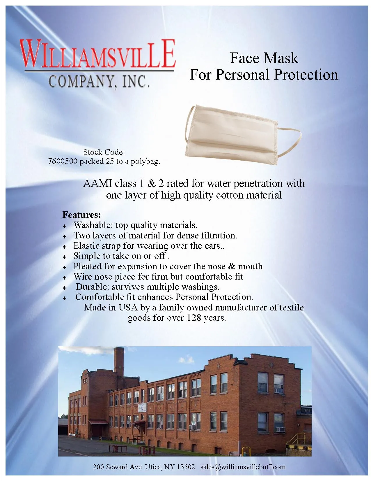 Face Masks Made In USA -- BULK PACK-- 25 masks per bag  NEW LOWER PRICE!