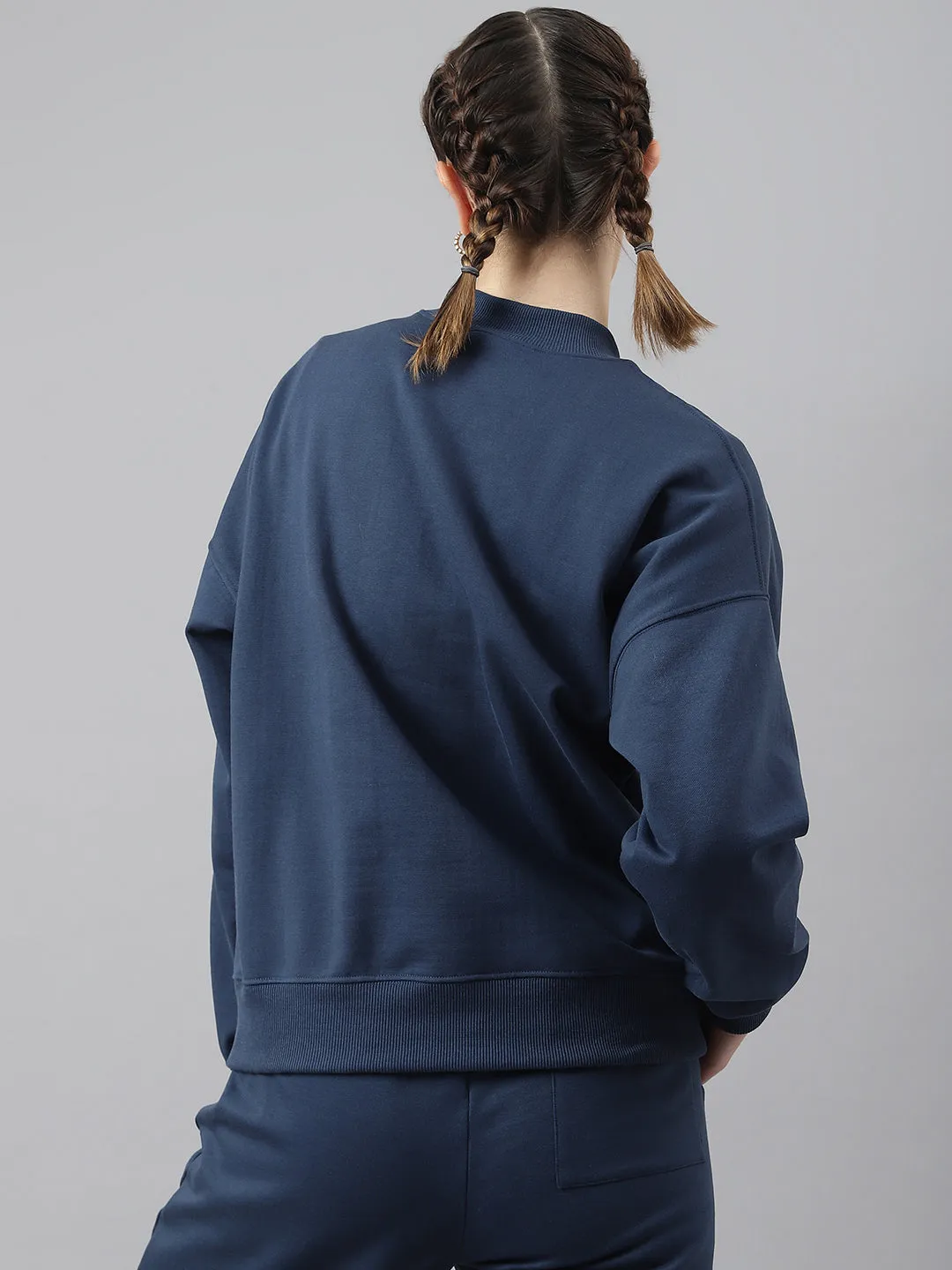Fitkin Women Blue Crew Neck Regular Fit Sweatshirt