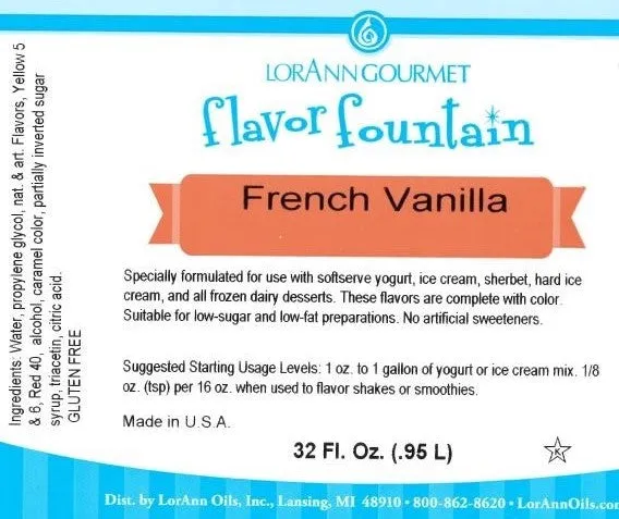 French Vanilla Flavor Fountain - 4 oz. - 32 oz. - Ice Cream and Beverage Flavors - LorAnn Oils - Canadian Distribution