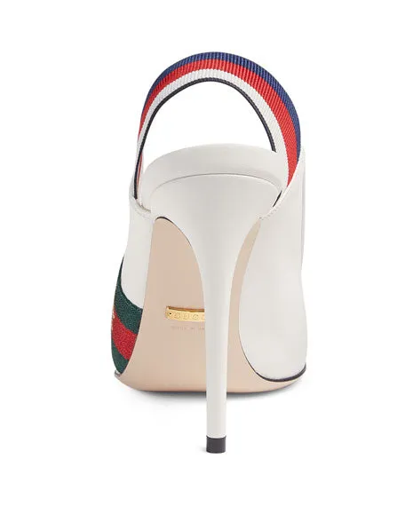 Gucci Sylvie Leather Slingback Pumps with Bee in White