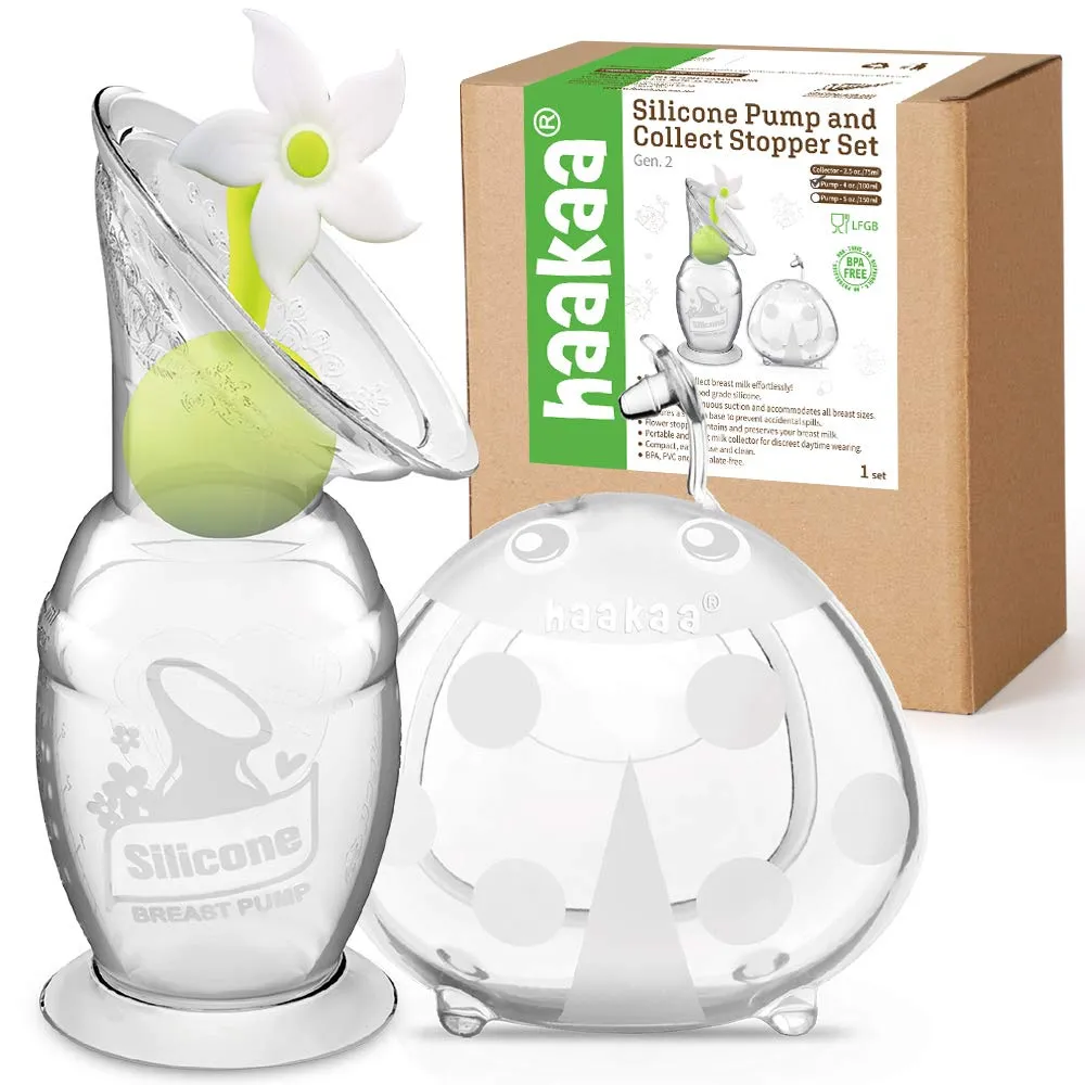 Haakaa  Manual Breast Pump with White Stopper & Breast Milk Collector Combo