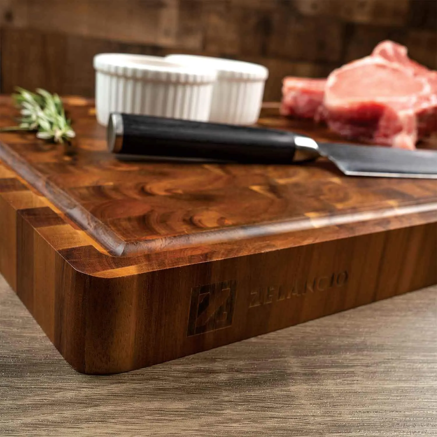 Handcrafted Butcher Block Cutting Board with Drip Catch Groove, 20 x 14 x 1.5 Inches, Thick Chopping Board, Highly Durable and Versatile Chopping Tray