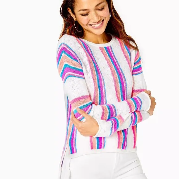 LILLY PULITZER Rozalia Stripe Cotton Tassels Beach Casual Pullover Sweater Top