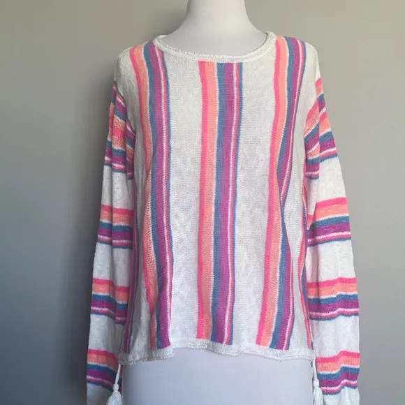 LILLY PULITZER Rozalia Stripe Cotton Tassels Beach Casual Pullover Sweater Top