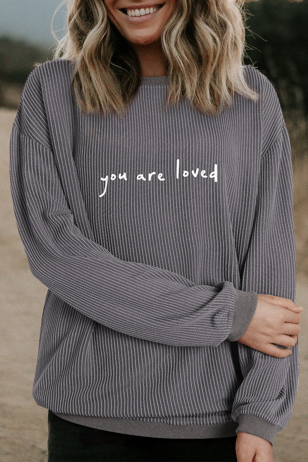 Medium Grey You Are Loved Print Corduroy Sweatshirt