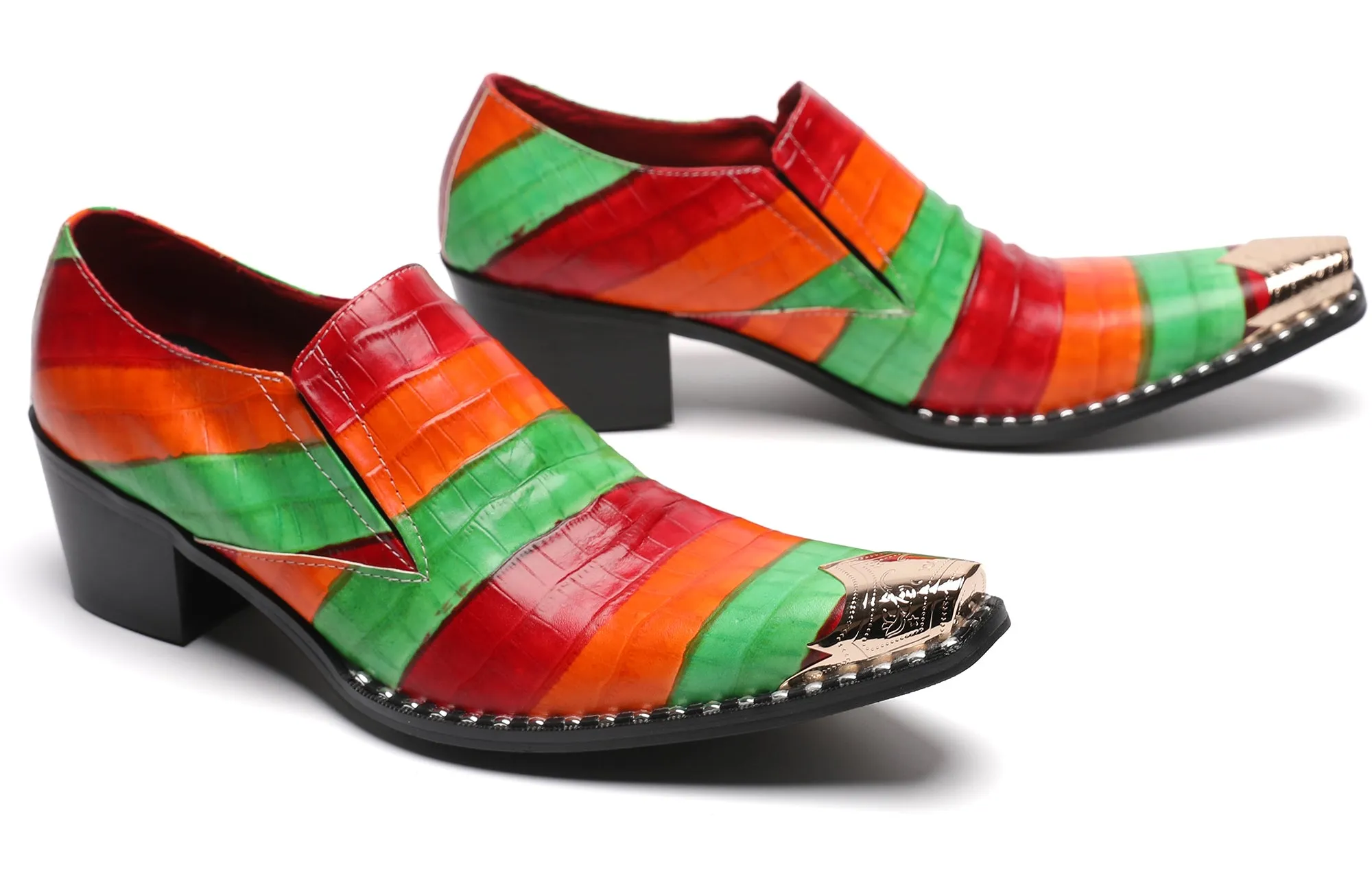 Men's Metal-Tip Toe Western Colourful Penny Loafers