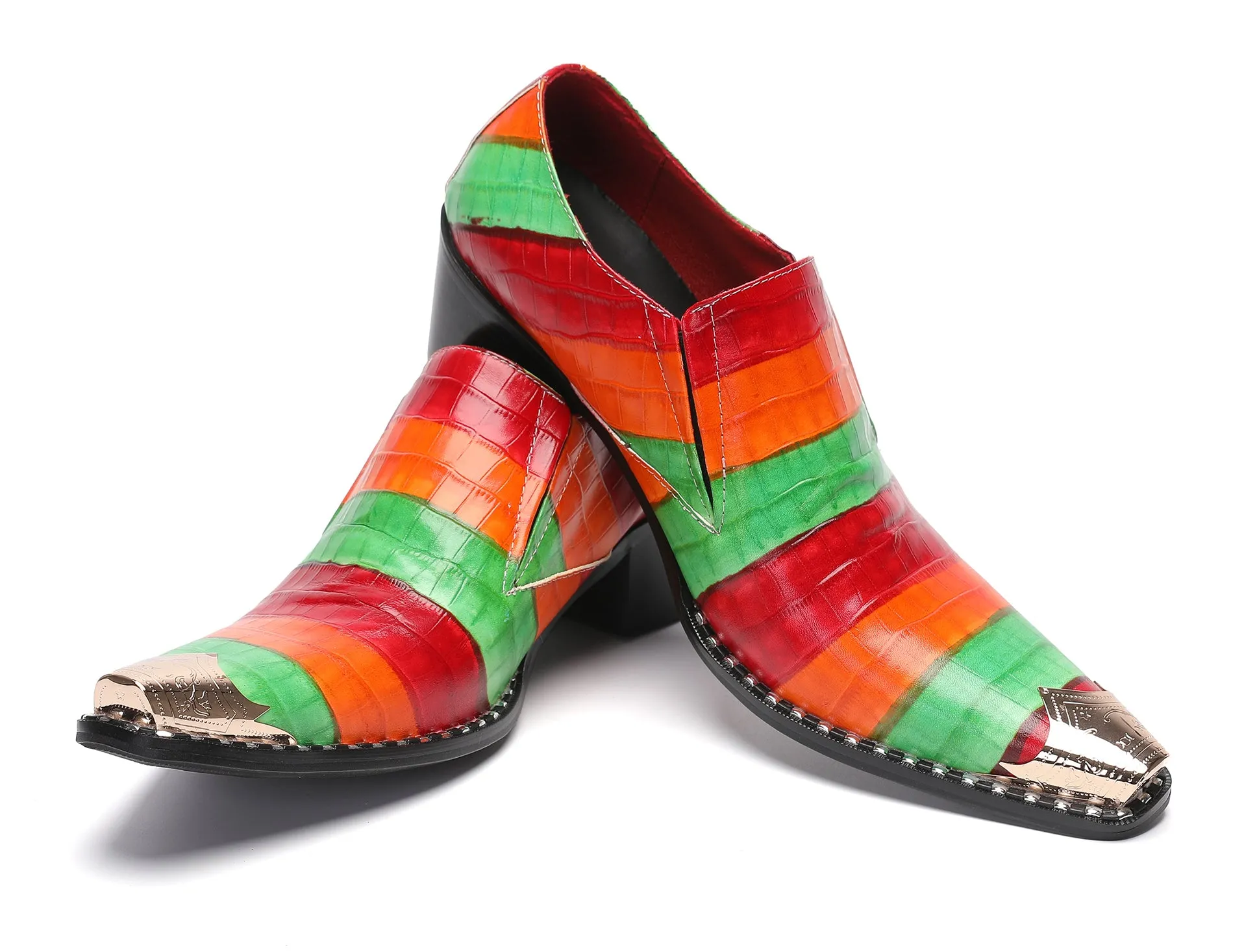 Men's Metal-Tip Toe Western Colourful Penny Loafers
