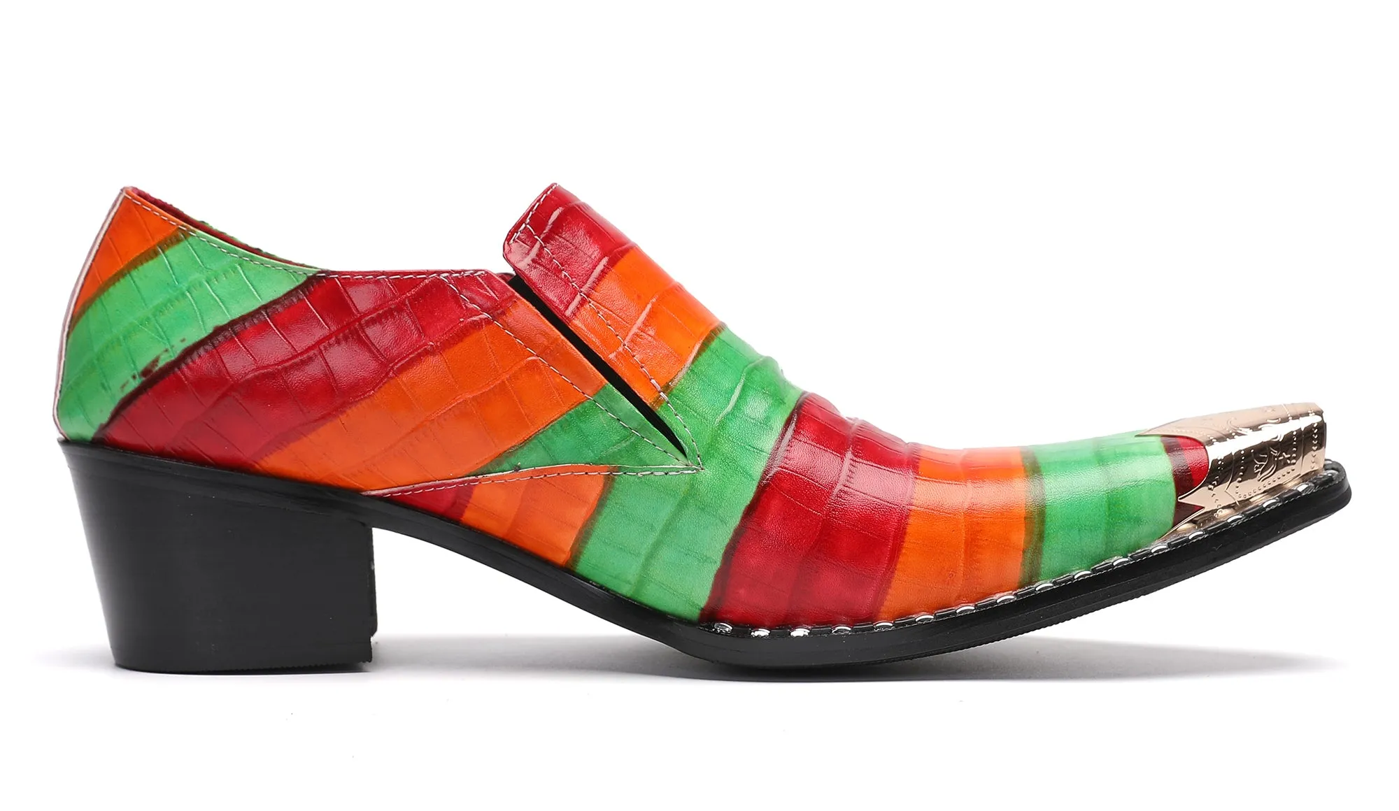 Men's Metal-Tip Toe Western Colourful Penny Loafers