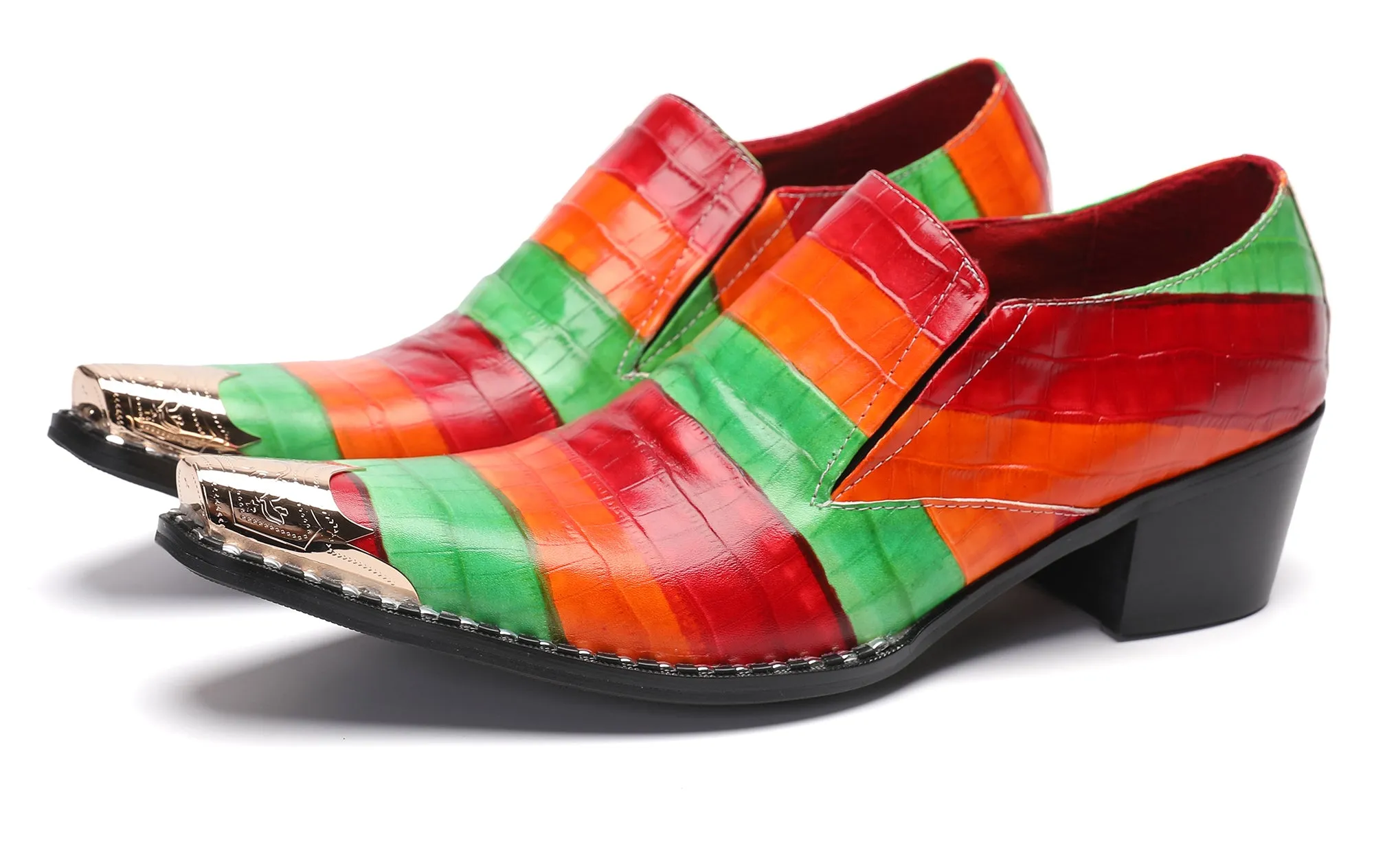 Men's Metal-Tip Toe Western Colourful Penny Loafers