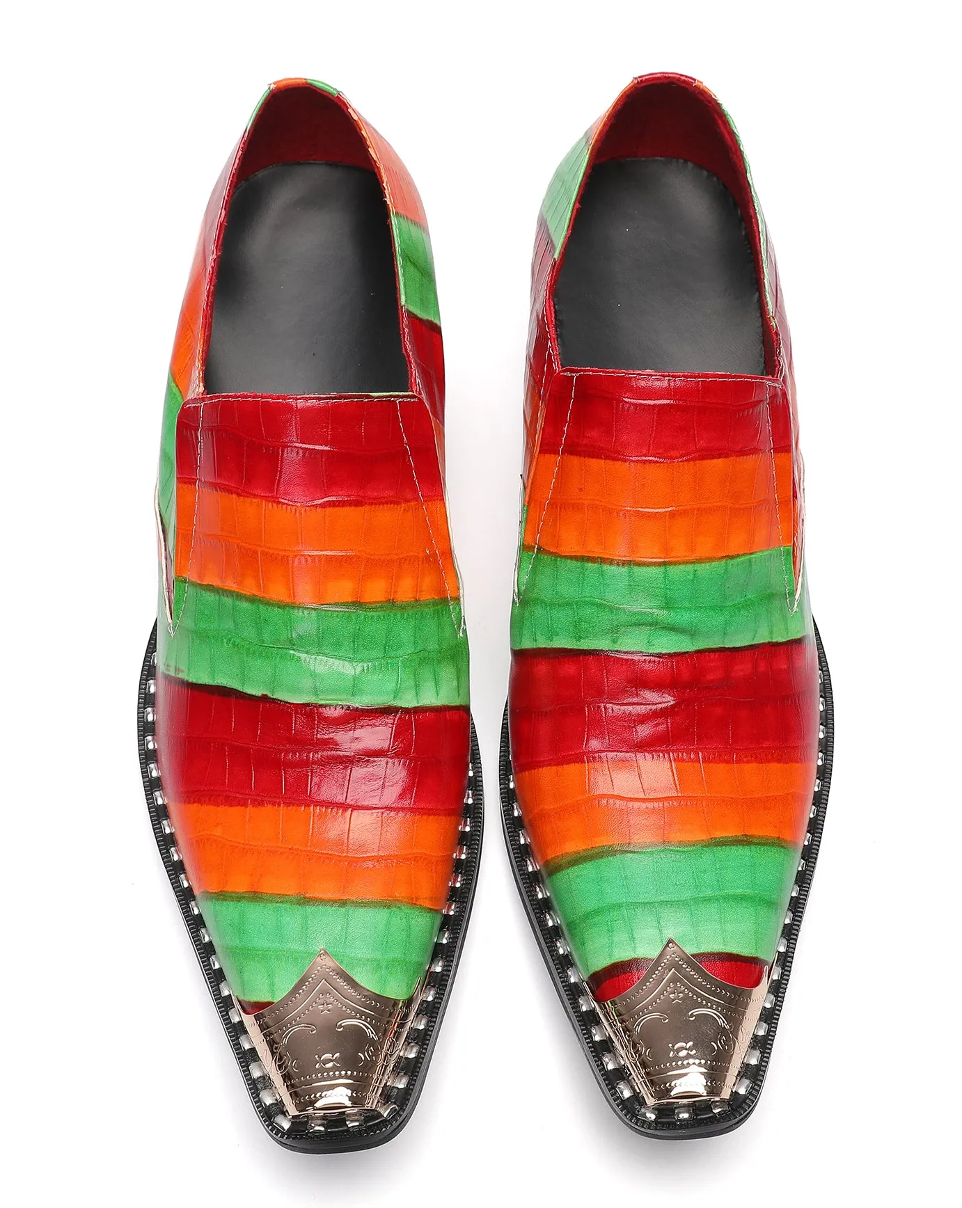 Men's Metal-Tip Toe Western Colourful Penny Loafers