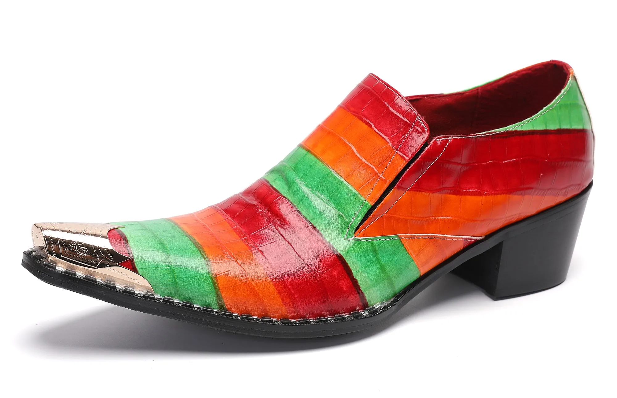 Men's Metal-Tip Toe Western Colourful Penny Loafers