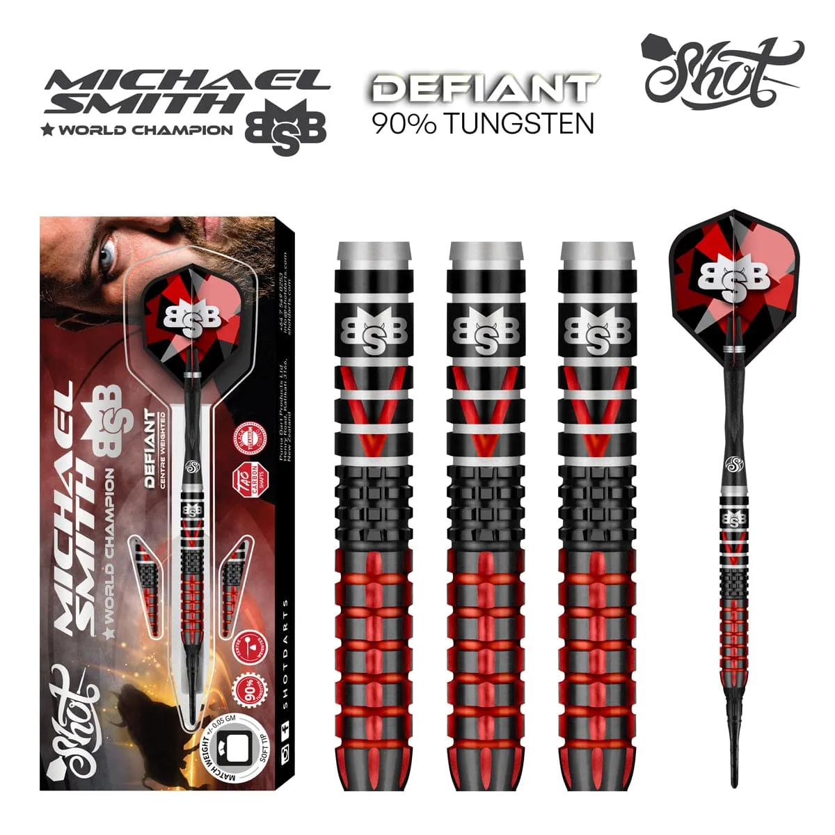 Michael Smith Defiant Soft Tip Dart Set-90% Tungsten Barrels