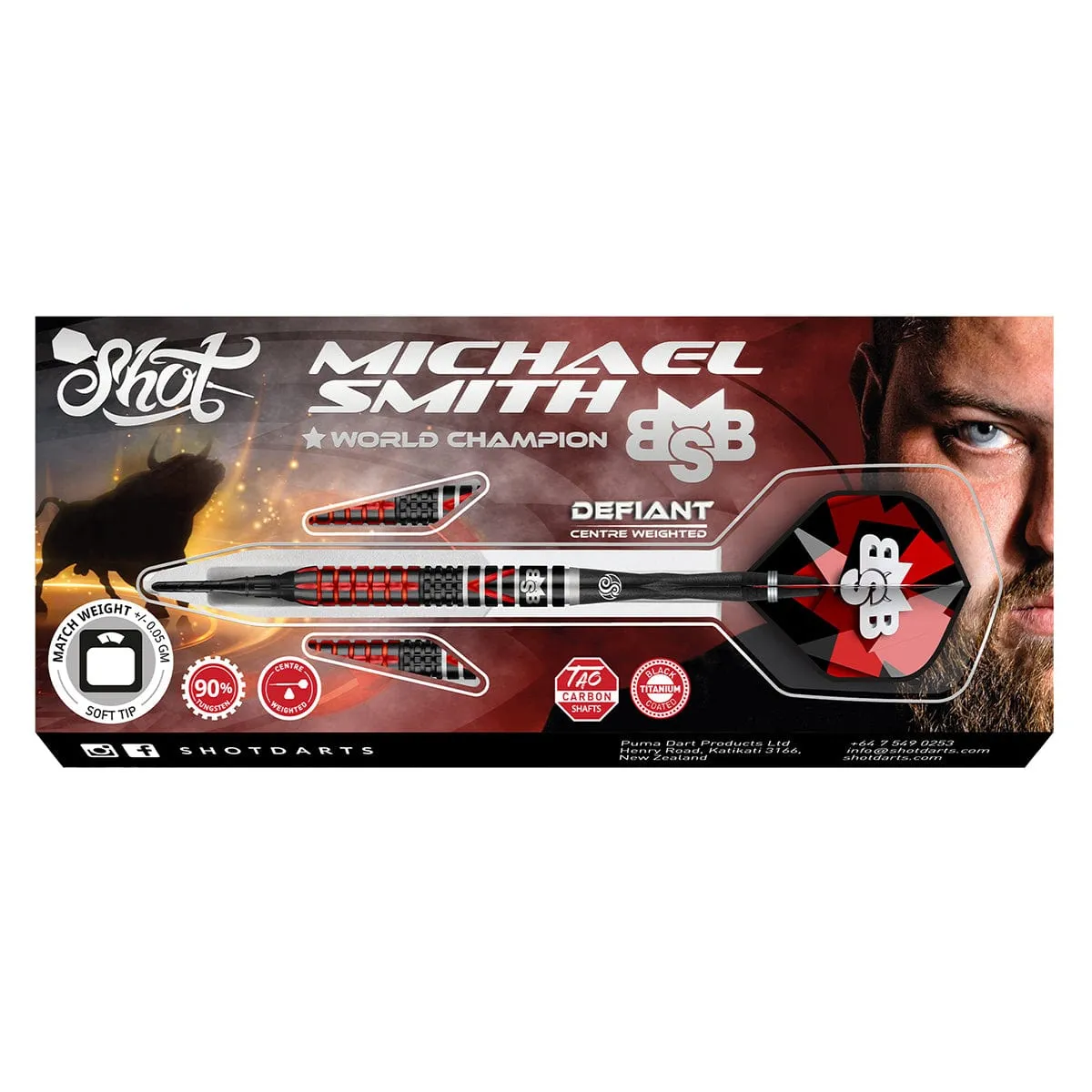 Michael Smith Defiant Soft Tip Dart Set-90% Tungsten Barrels