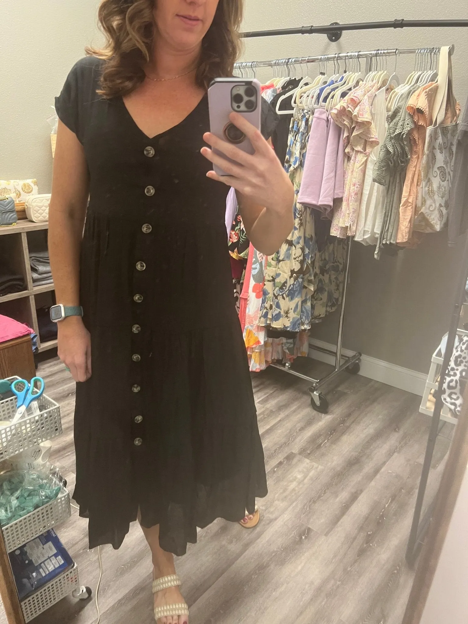 Midnight Rain Button Dress