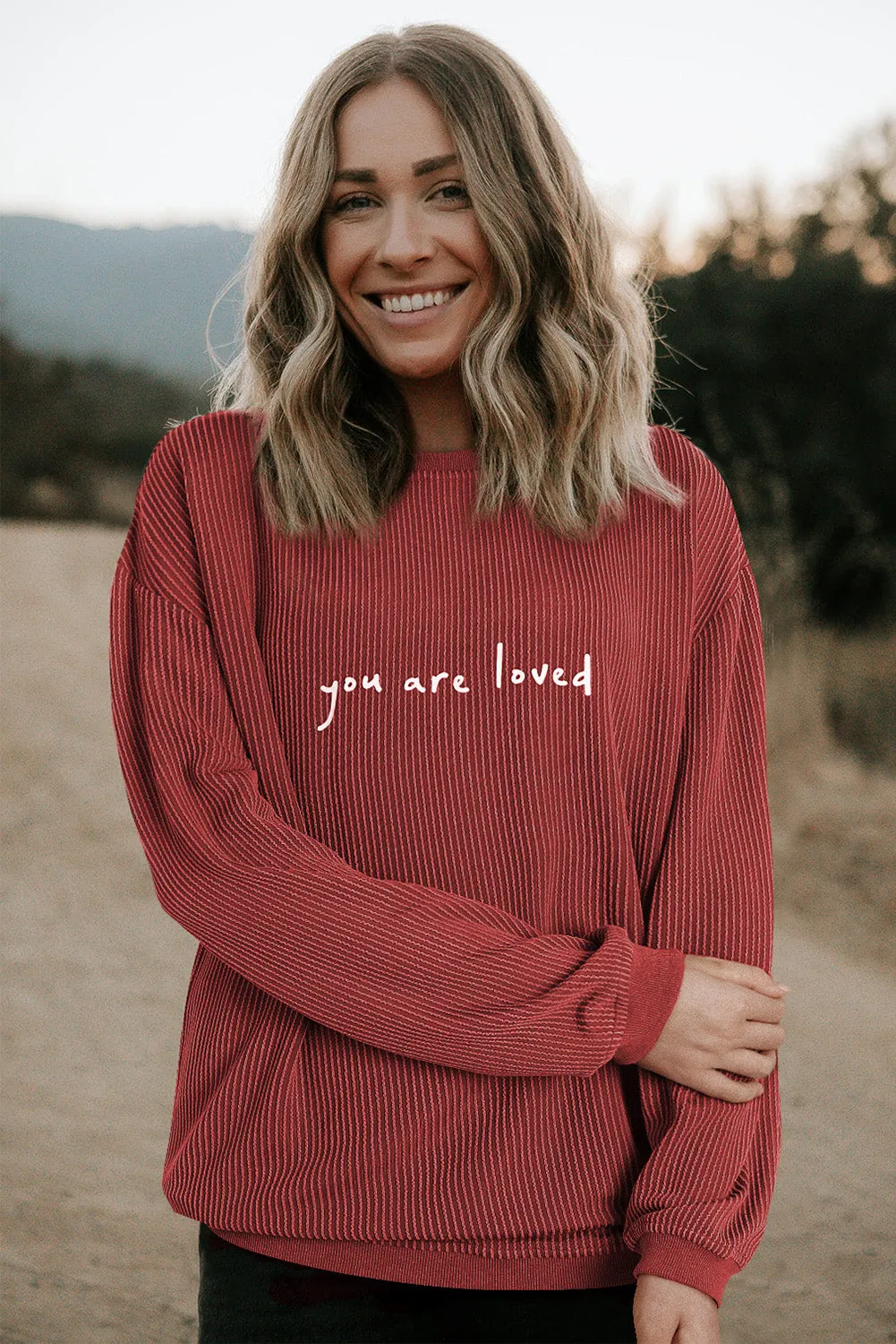 Mineral Red You Are Loved Print Corduroy Sweatshirt