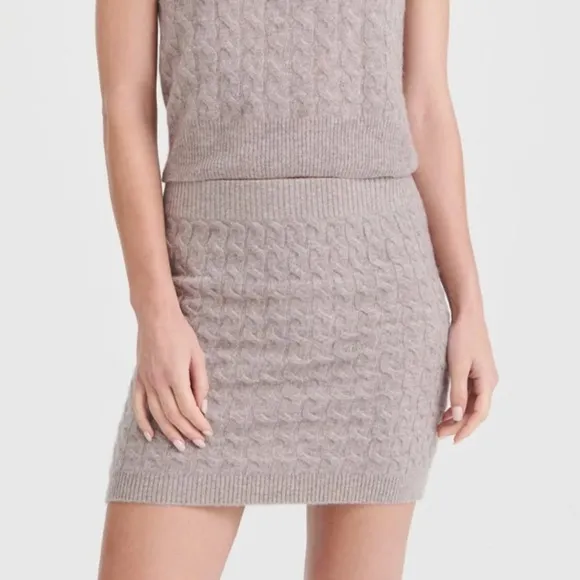 Naadam Cashmere Cable Knit Mini Skirt Tan Small