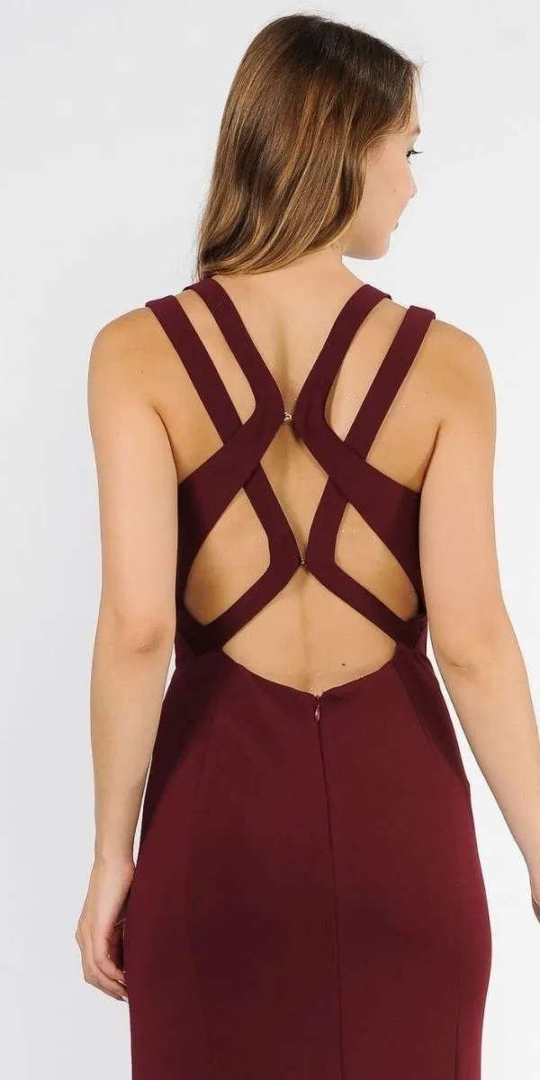 Poly USA 8232 Long Fitted Dress with Stylish Open Back