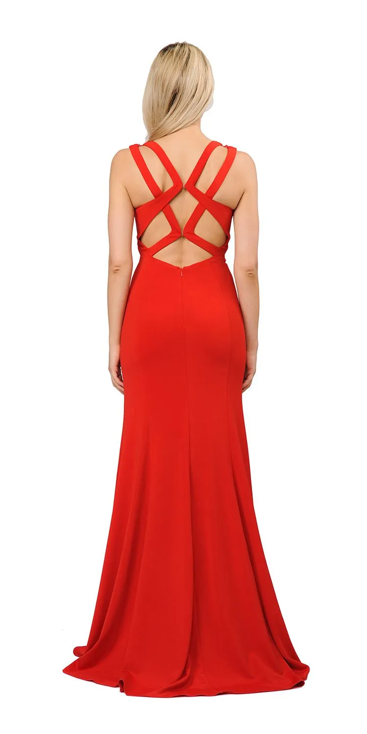 Poly USA 8232 Long Fitted Dress with Stylish Open Back