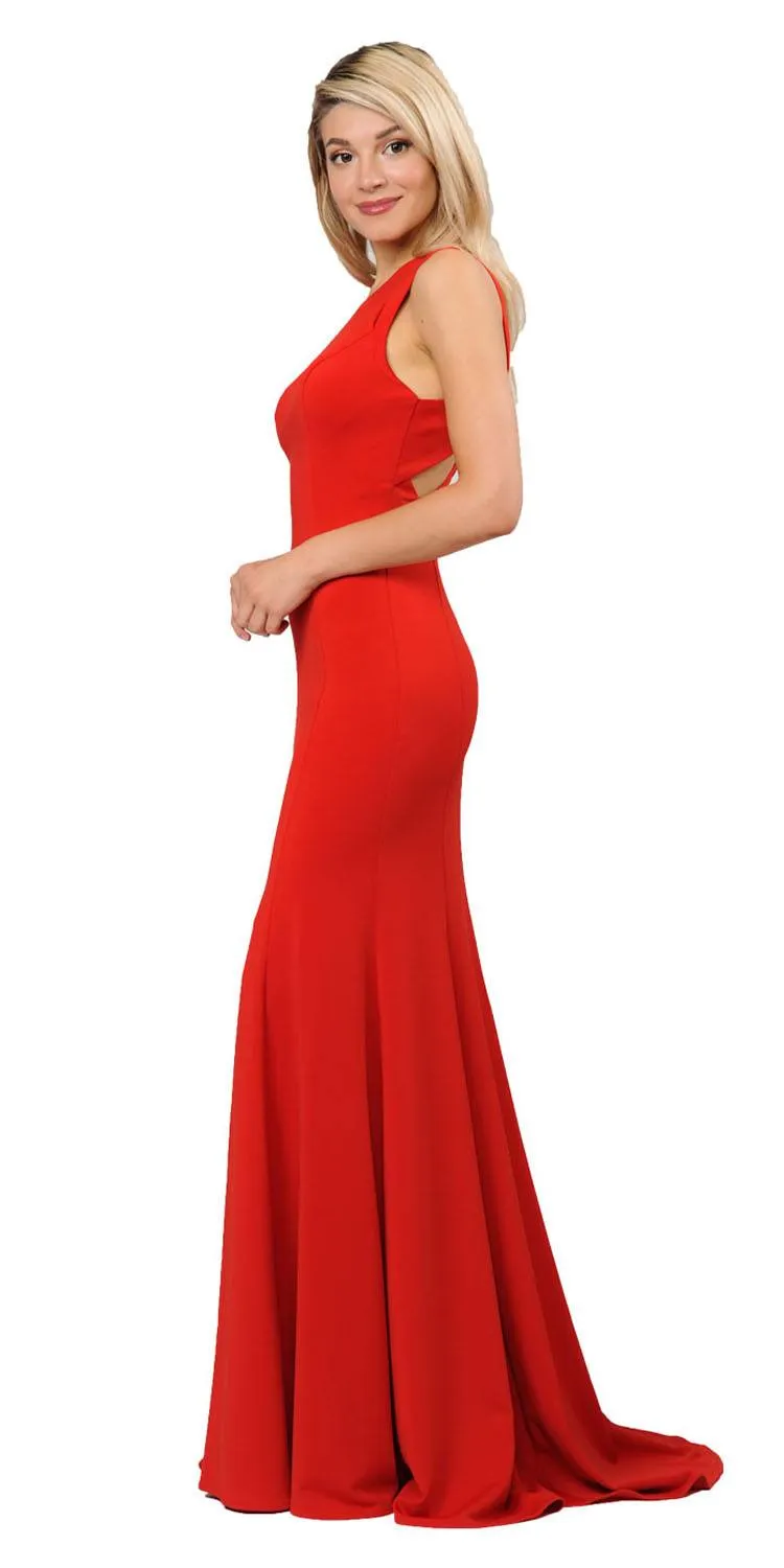 Poly USA 8232 Long Fitted Dress with Stylish Open Back