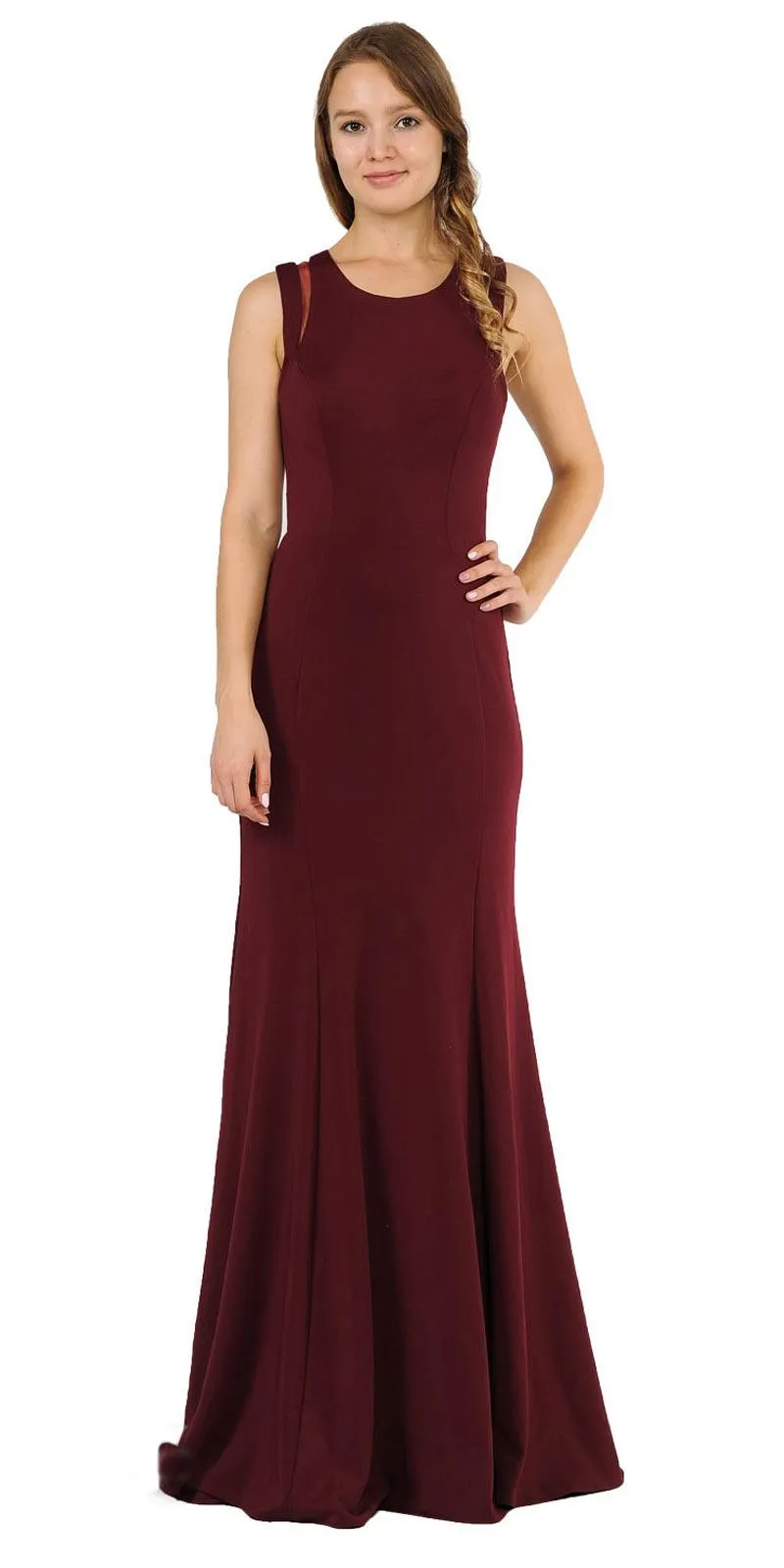 Poly USA 8232 Long Fitted Dress with Stylish Open Back