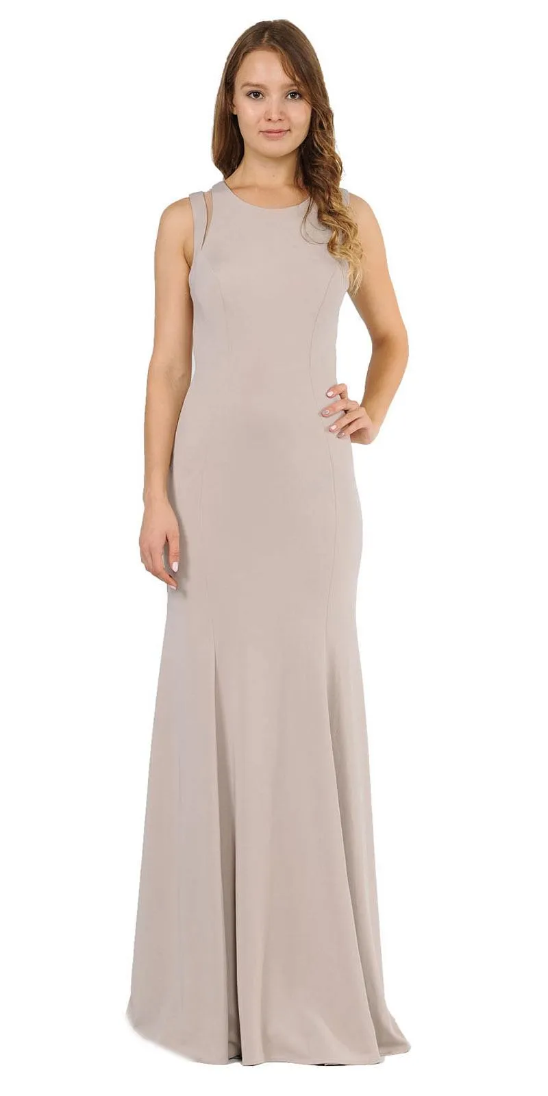 Poly USA 8232 Long Fitted Dress with Stylish Open Back