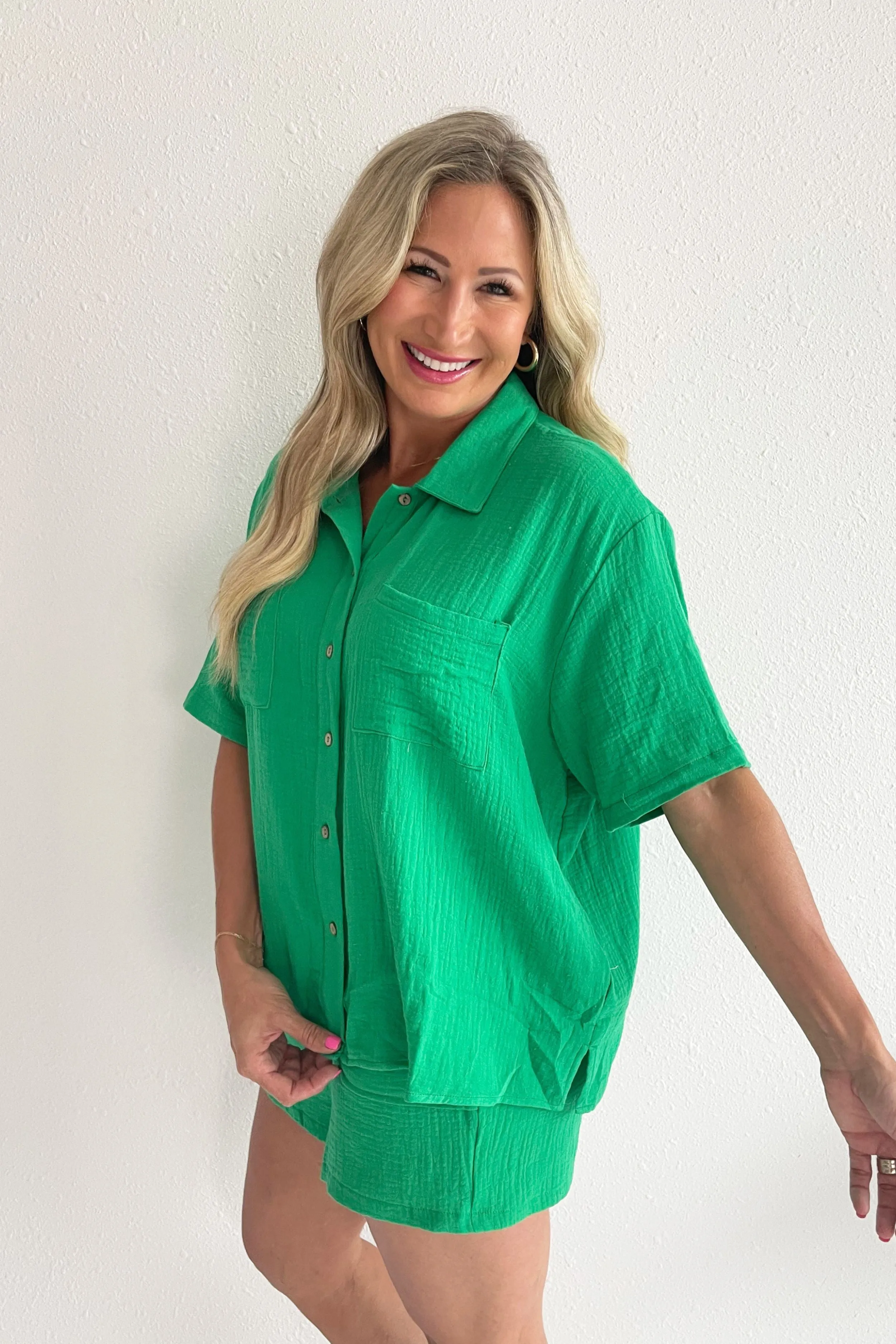 Short Sleeve Button Down with Front Pockets