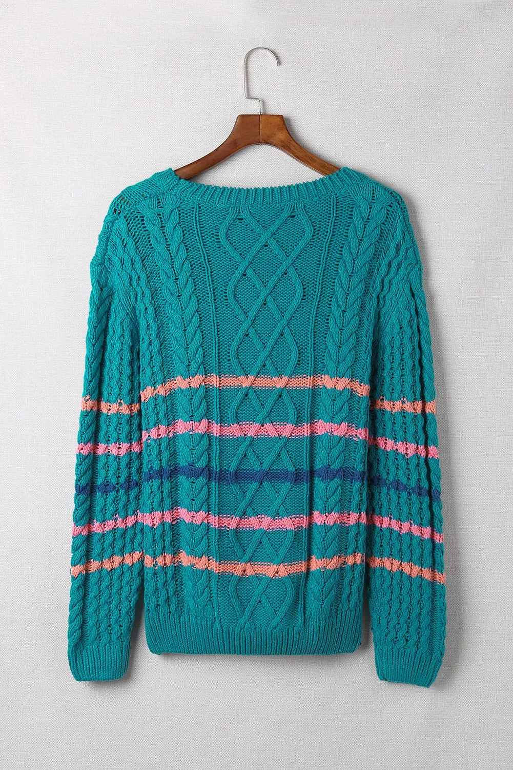 Striped Color Block Textured Knit Pullover Sweater