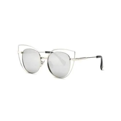 Stylish Hollow Out Cat Eye Mirrored Sunglasses - Silver