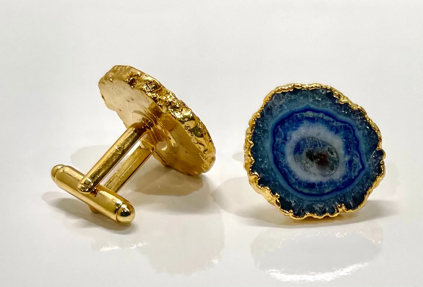 Stylish Midnight Blue Geode 24k Gold Electroplated Cufflinks