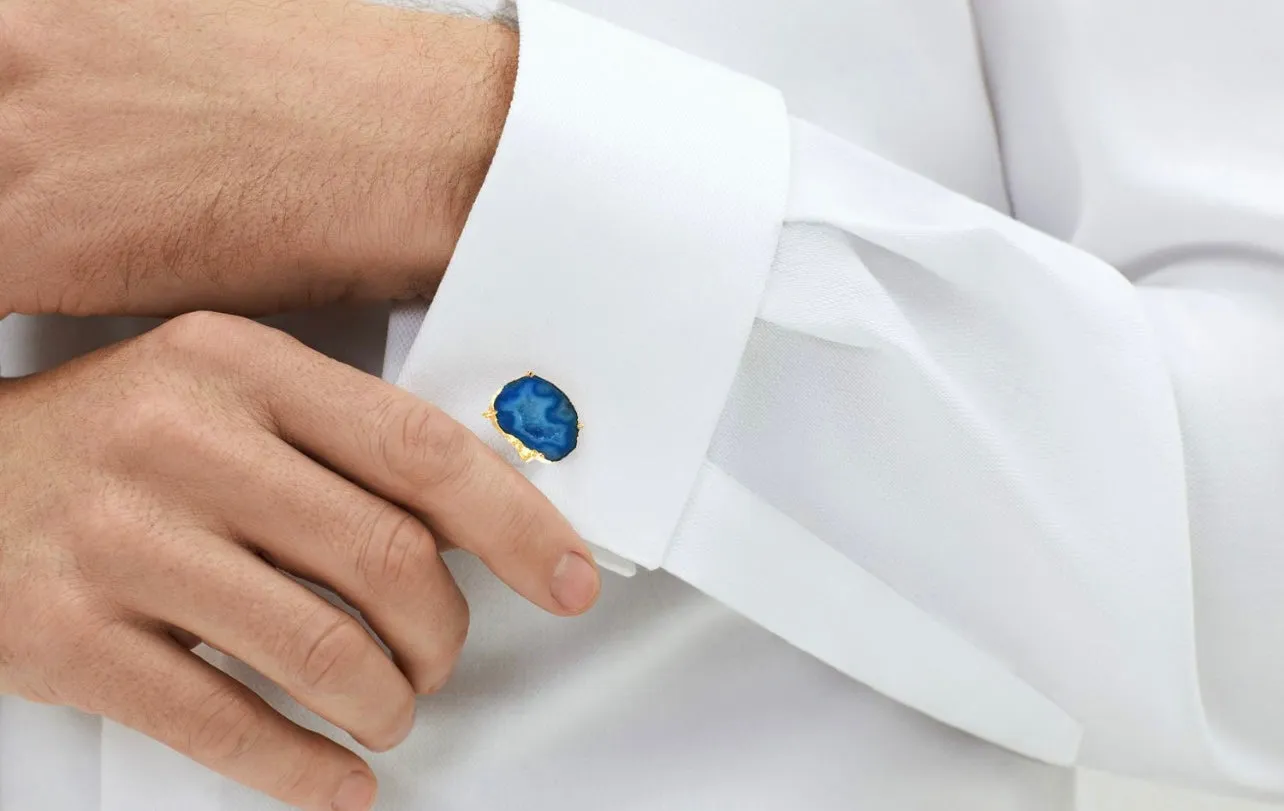 Stylish Midnight Blue Geode 24k Gold Electroplated Cufflinks