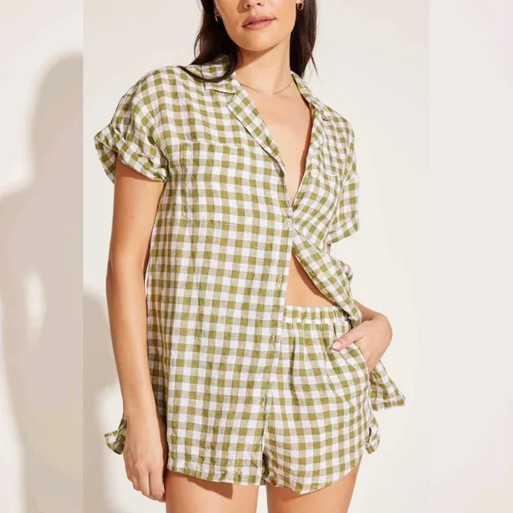 Tallows Linen Short - EcoLinen Avocado Gingham