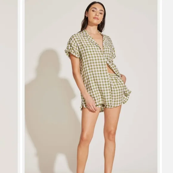 Tallows Linen Short - EcoLinen Avocado Gingham