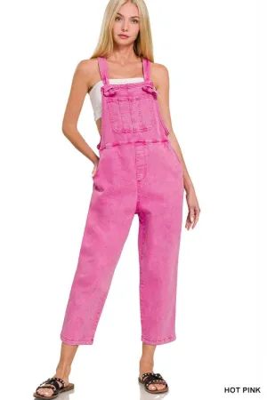 Washed Strap Knot Overalls Jumper / Romper Pink