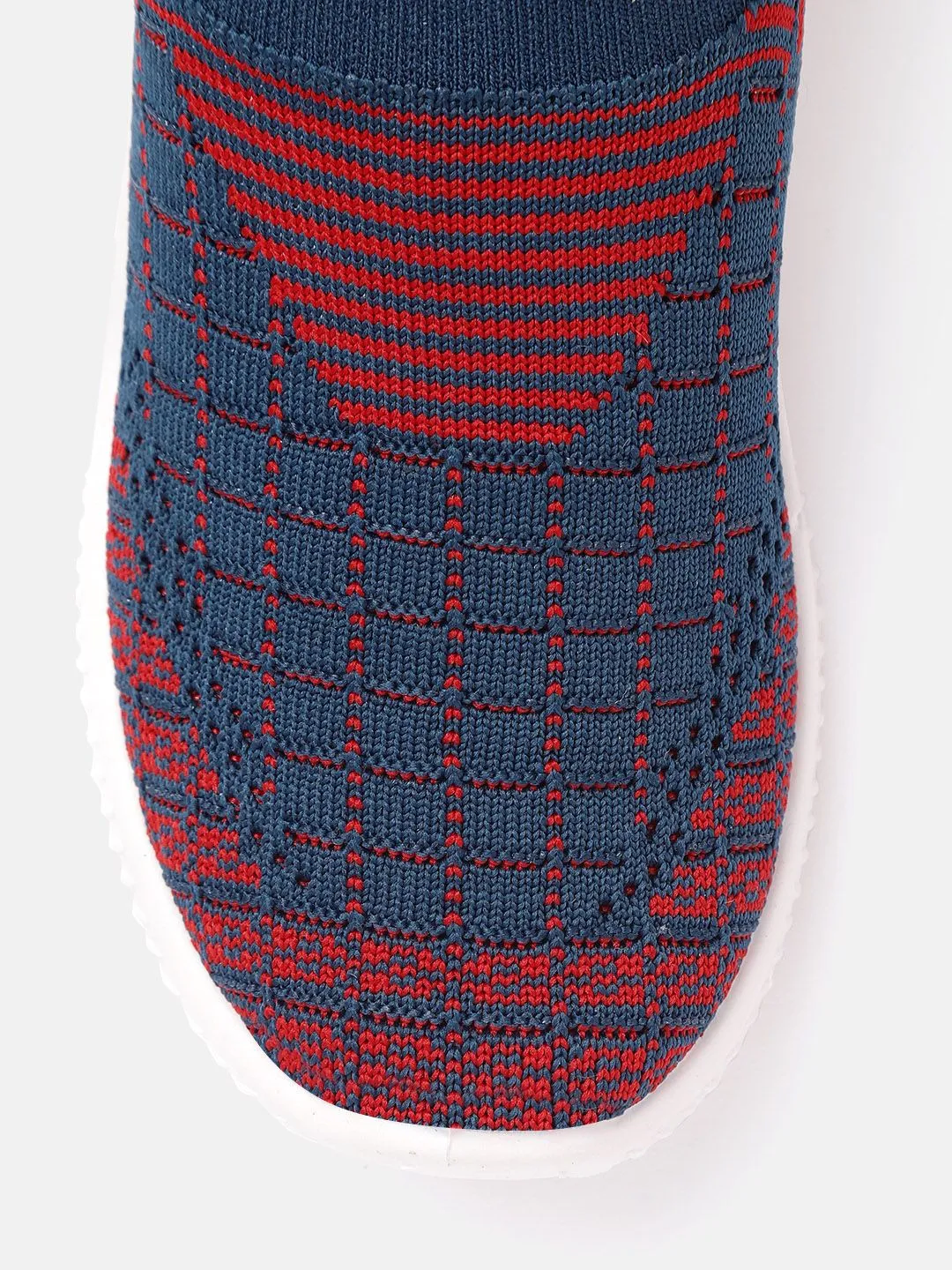 YK Boys Teal Blue & Red Woven Design Slip-On Sneakers