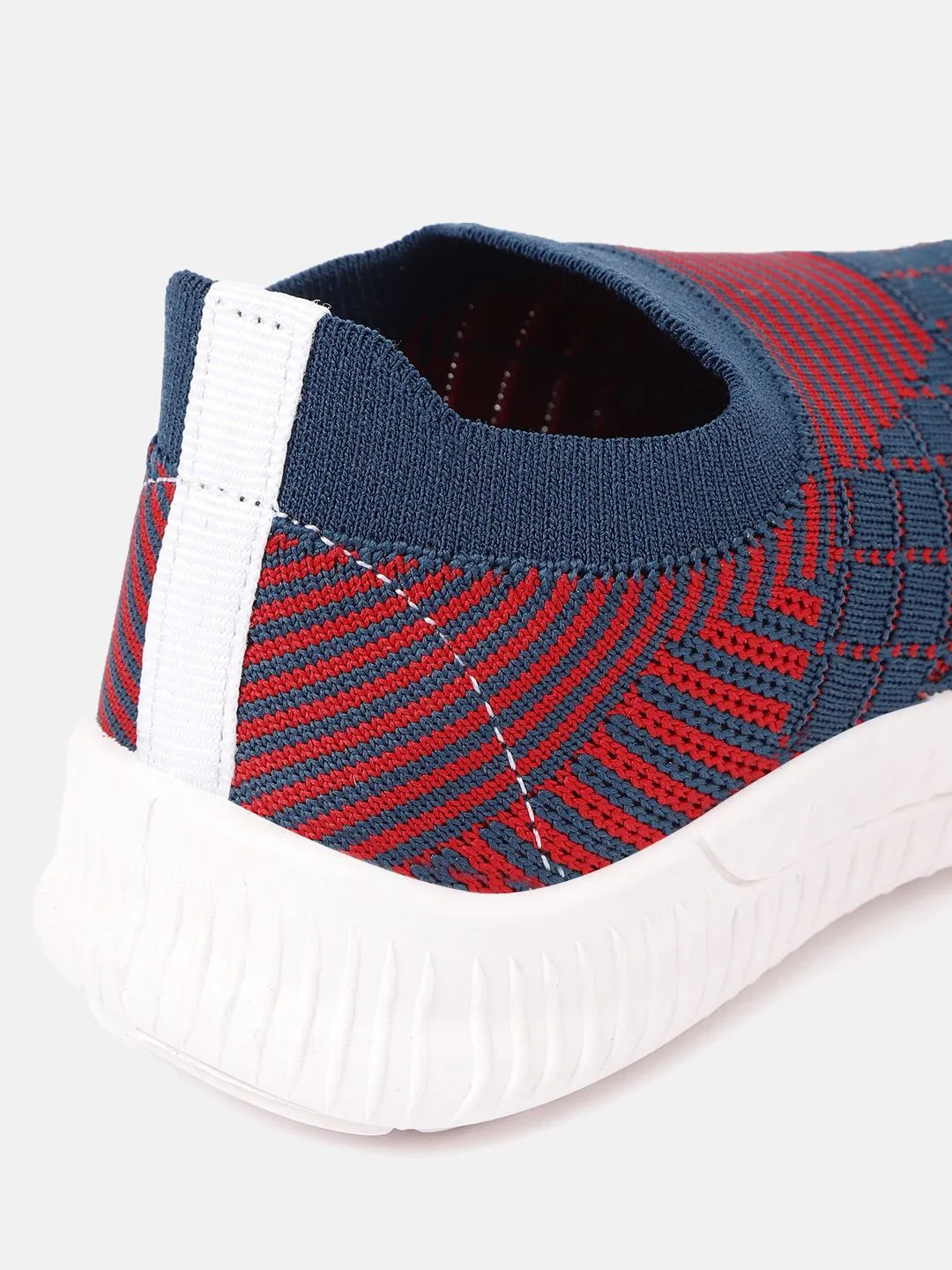 YK Boys Teal Blue & Red Woven Design Slip-On Sneakers